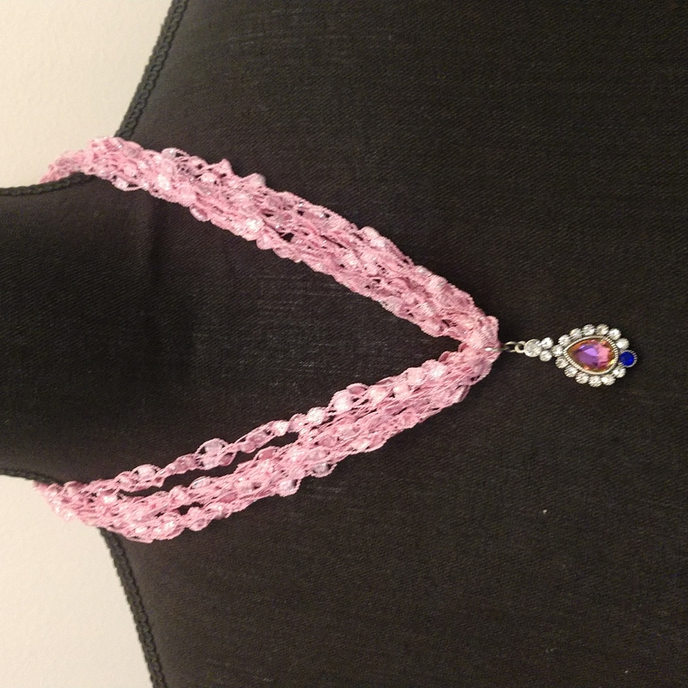 Homemade Necklace Adjustable Length and Pink Crystal Pendant